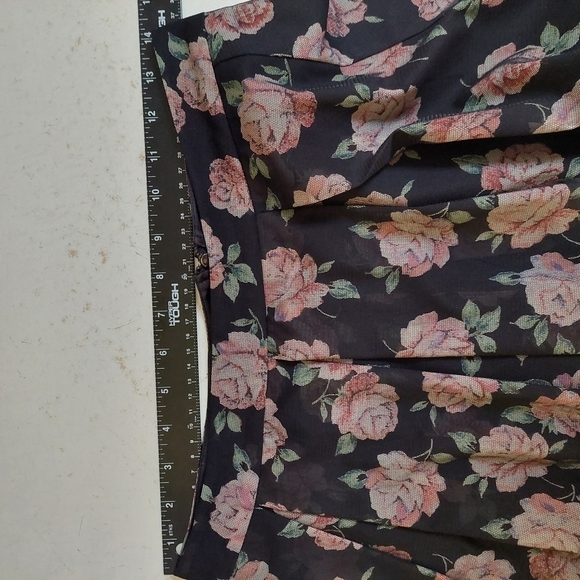 Ro & De Black Pink Skirt Floral Lined Mesh‎ Pleated Tapestry Look Circle Swing - Picture 5 of 13